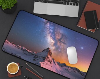 Milky Way Galaxy Desk Mat: Mountain Top View, Nature Mouse Pad