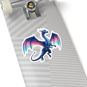 Elegant Blue and Pink Fantasy Dragon Vinyl Sticker - Laptop Kiss-Cut Decal for Dragon Lovers, DnD Gifts & Planner Decor