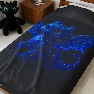 Galaxy Dragon Blanket - Cosmic Blue Fantasy Throw for Kids, Teens & Adults | Soft Plush Bed Decor | Dragon Lover Gift Idea