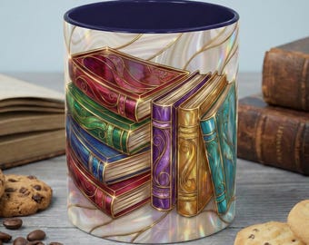 Book Lover Coffee Mug, Stained Glass Books Mug, Reading Gift For Bookworms, Library Aesthetic Mug, Booktok Mug, Ceramic Coffee Cup