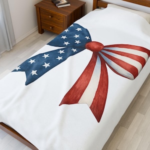 Patriotic Bow USA Blanket | 4th of July Throw | American Flag Blanket | USA Stars Stripes Decor | Cozy Fourth of July Gift | USA Home Decor