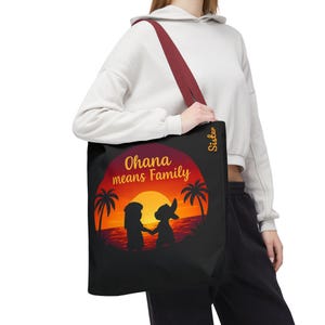 Ohana Means Family Tote Bag - Personalized Family Beach Bag, Custom Gift for Family, Hawaii-Inspired Aesthetic Tote