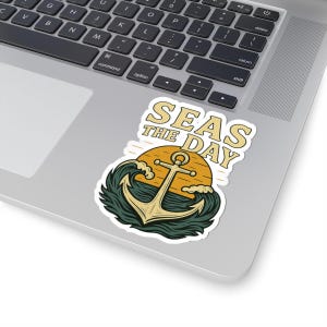 Seas the Day Sticker Nautical Anchor Vinyl Sticker, Ocean Quote Decal for Laptop, Water Bottle, or Adventure Gear