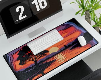 Mouse Pad Desk Mat - Artistic Paper Sunset Design