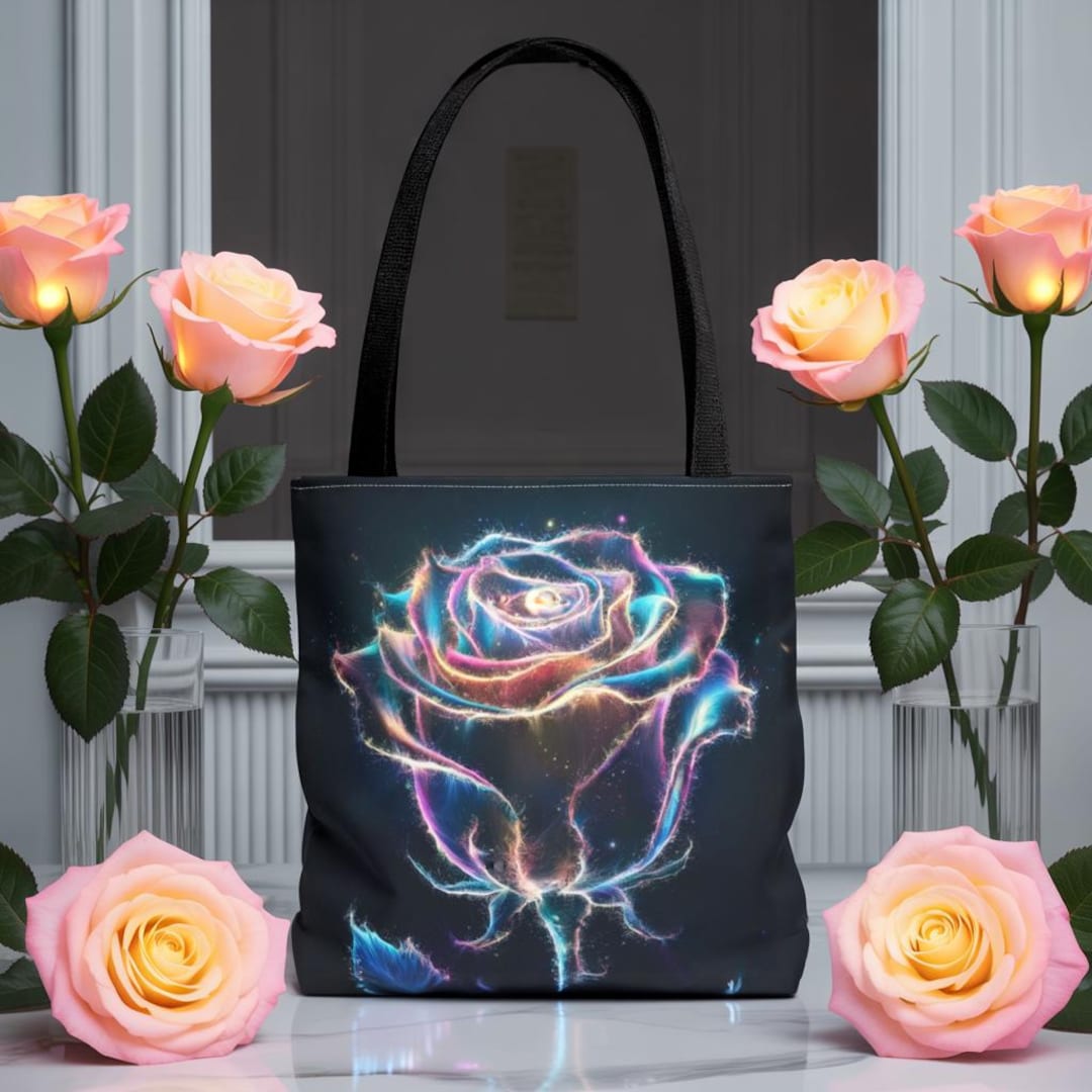 Glowing Rose Tote Bag: Colorful Floral Design - Etsy