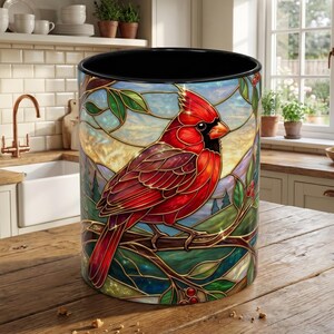 Stained Glass Cardinal Mug, Red Bird Coffee Cup, Memorial Gift For Loss, Nature Lover Present, Faux Stained Glass Art, Bird Watcher Mug image 12