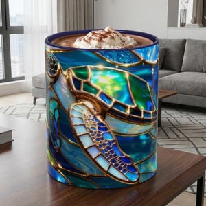 Stained Glass Sea Turtle Mug, Ocean Turtle Coffee Cup, Coastal Beach Mug Gift, Marine Life Art Cup, Sea Lover Gift, Ocean Wildlife Mug image 15