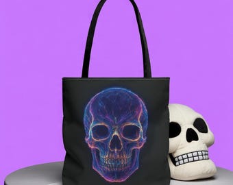 Bolsa de tela con calavera de neón, estilo gótico de Halloween, con diseño de calavera colorida, accesorio de temporada espeluznante, ideal como regalo para fanáticos del terror.