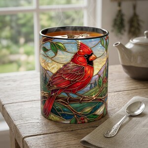Stained Glass Cardinal Mug, Red Bird Coffee Cup, Memorial Gift For Loss, Nature Lover Present, Faux Stained Glass Art, Bird Watcher Mug image 14