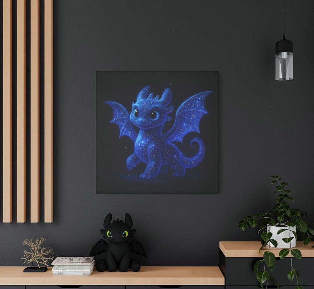 Galaxy Baby Dragon Wall Art | Cute Fantasy Dragon Canvas Print | Starry ...