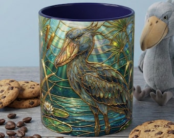 Shoebill Stork Mug, Stained Glass Bird Art, Prehistoric Animal Gift, Swamp Nature Coffee Cup, Galaxy Night, Ornithology Lover Present