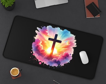 Watercolor Cross Desk Mat: Inspirational Christian Mouse Pad