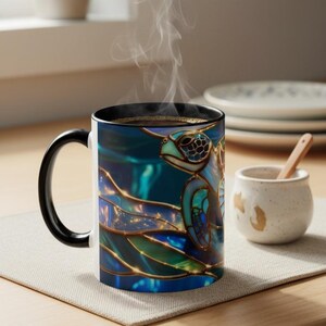 Stained Glass Sea Turtle Mug, Ocean Turtle Coffee Cup, Coastal Beach Mug Gift, Marine Life Art Cup, Sea Lover Gift, Ocean Wildlife Mug image 10