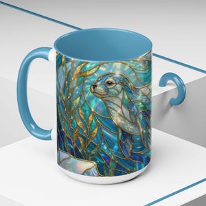 Seal Coffee Mug, Stained Glass Seal Mug, Cute Marine Animal Art Mug, Ocean Lover Gift, Unique Ceramic Coffee Cup, 11oz 15oz Coastal Mug image 14
