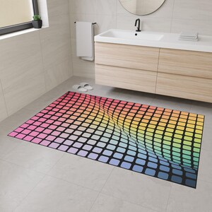 Floor Mat, Colorful Square Pattern, Rug, Decorative Mat, Heavy Duty Mat, Home Decor Accent