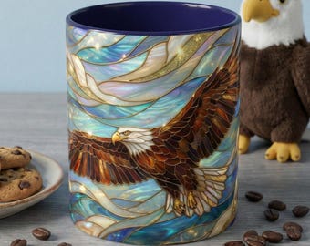 Faux Stained Glass Eagle Mug, Bald Eagle Coffee Mug, Patriotic Eagle Cup, Wildlife Art Mug, Freedom Bird Mug, Nature Art Gift