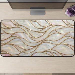 Faux Stained Glass Desk Mat, Gold Abstract Mouse Pad, Iridescent Desk Pad, Elegant Office Decor, Mother Of Pearl Aesthetic Mat, Gift