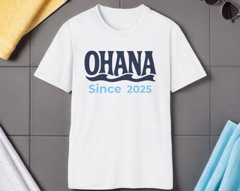 Aangepast jaar Ohana-shirt: gepersonaliseerd T-shirt voor familievakantie