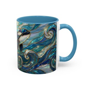 Orca Whale Coffee Mug, Ocean Art Mug, Stained Glass Whale Design, Marine Life Gift, Ceramic Coffee Cup, 11oz 15oz Waves Mug, Coastal Decor image 6