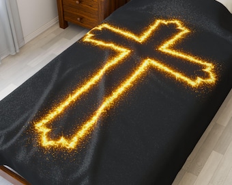 Manta de terciopelo con cruz inspiradora: acogedora manta religiosa para fe y comodidad