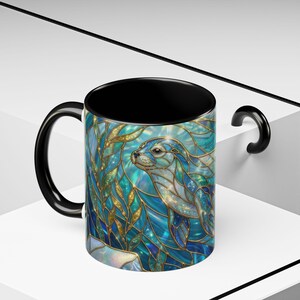 Seal Coffee Mug, Stained Glass Seal Mug, Cute Marine Animal Art Mug, Ocean Lover Gift, Unique Ceramic Coffee Cup, 11oz 15oz Coastal Mug image 10