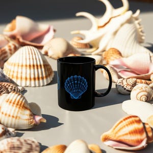 Mug Bioluminescent SeaShells Black Mug Ocean Mug Nautical Mug Sea Cup Beach Decor