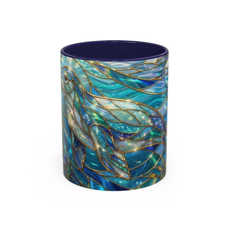 Seal Coffee Mug, Stained Glass Seal Mug, Cute Marine Animal Art Mug, Ocean Lover Gift, Unique Ceramic Coffee Cup, 11oz 15oz Coastal Mug image 5