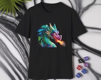 Koszulka z ziejącym ogniem smokiem: koszulka z grafiką Fantasy Gamer
