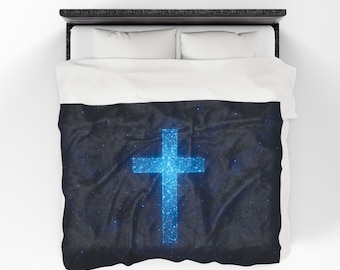 Manta de terciopelo con cruz bioluminiscente: manta cristiana