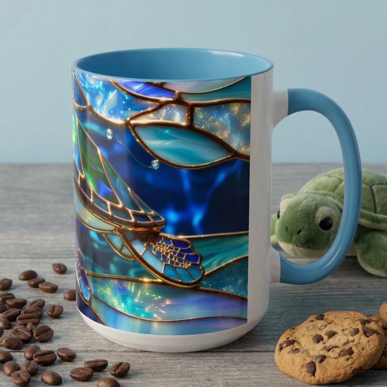 Stained Glass Sea Turtle Mug, Ocean Turtle Coffee Cup, Coastal Beach Mug Gift, Marine Life Art Cup, Sea Lover Gift, Ocean Wildlife Mug image 4