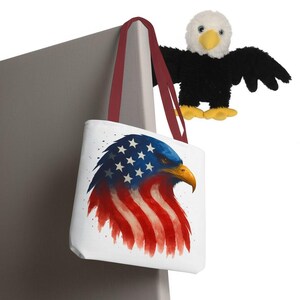 Patriotic Eagle Tote Bag USA Flag Canvas Carryall - Eco-Friendly Independence Day, Memorial Day Gift for Veterans, Reusable Shopping Bag