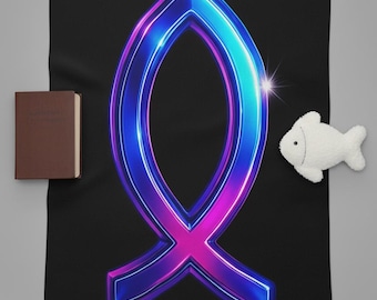 Neon Faith Sherpa Fleece Blanket, Futuristic Blue And Pink Symbol Design, Soft Glow Throw Blanket For Home Decor, Gifts, And Cozy Comfort