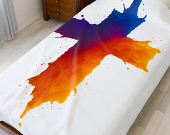 Manta de terciopelo con cruz de acuarela: decoración cristiana para el hogar
