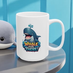 Whale Hello There Mug - Cute Ocean Whale Cartoon Coffee Tea Cup - Funny Pun Design - Nature Animal Lover Gift - Cottagecore Aesthetic Mug