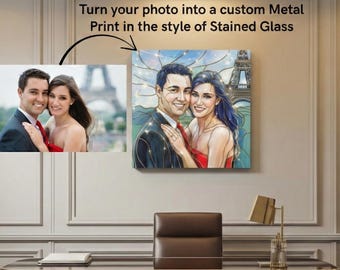 Custom Faux Stained Glass Metal Wall Art From Photo, Personalized Metal Print Portrait, Family Artwork, Anniversary Wedding Gift Decor