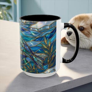 Seal Coffee Mug, Stained Glass Seal Mug, Cute Marine Animal Art Mug, Ocean Lover Gift, Unique Ceramic Coffee Cup, 11oz 15oz Coastal Mug image 3