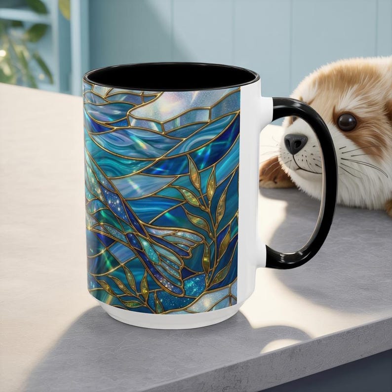 Seal Coffee Mug, Stained Glass Seal Mug, Cute Marine Animal Art Mug, Ocean Lover Gift, Unique Ceramic Coffee Cup, 11oz 15oz Coastal Mug image 3