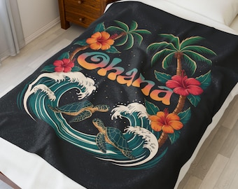 Manta de tortuga hawaiana: manta playera de palmeras tropicales e hibisco