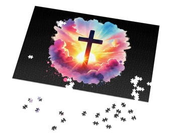 Watercolor Cross Jigsaw Puzzle: Christian Easter Game