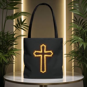 Neon Cross Tote Bag: Faith-Inspired Polyester Accessory