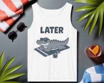 Funny Alligator Graphic Tank Top: Sarcastic Croc Tee - Summer Beach Vest