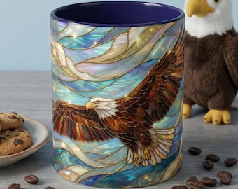 Stained Glass Eagle Mug, Bald Eagle Coffee Mug, Patriotic Eagle Cup, Wildlife Art Mug, Freedom Bird Mug, Nature Art Gift