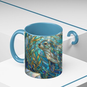 Seal Coffee Mug, Stained Glass Seal Mug, Cute Marine Animal Art Mug, Ocean Lover Gift, Unique Ceramic Coffee Cup, 11oz 15oz Coastal Mug image 13