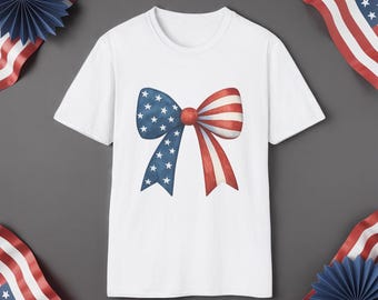 Patriotic Bow USA T-Shirt: 4th of July American Flag Tee