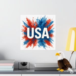 アメリカ水彩画ポスター - 愛国的な赤、白、青の壁アート、独立記念日の装飾、すぐに額装できるアメリカンプライドプリント、送料無料