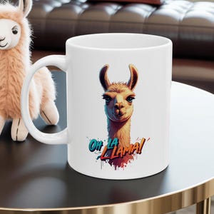 Oh La Llama Mug - Cute Llama Coffee Cup 11 oz and 15 oz Ceramic | Funny Animal Gift For Llama Lover Kitchen Decor