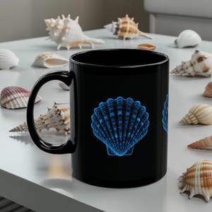 Mug Bioluminescent SeaShells Black Mug Ocean Mug Nautical Mug Sea Cup Beach Decor