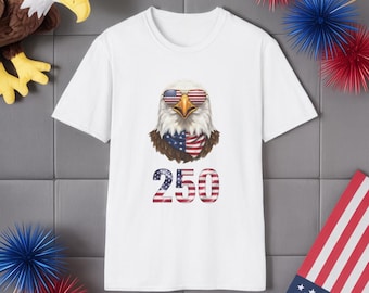 America 250 Eagle Shirt, Patriotic Bald Eagle Tee, USA Flag Sunglasses Shirt, 250th Anniversary Tee, 4th of July Shirt, American Pride Tee