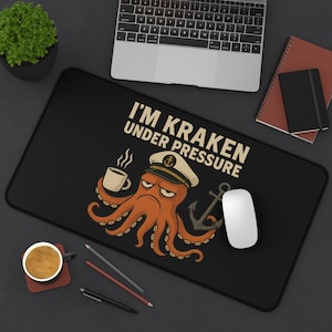 Desk Mat - Octopus 'I'm Kraken Under Pressure' Nautical Mouse Pad Ocean Themed Mat Beach Decor