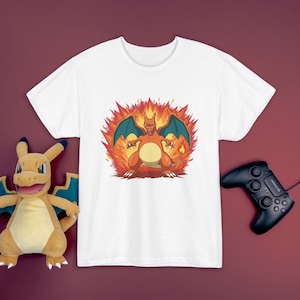 Epic Fire Dragon Graphic Tee | Retro Anime Monster T-Shirt | Fan Inspired Gamer Apparel | Unisex Fantasy Creature Shirt | Bold Flame Design